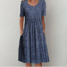 Grace | Effortless Floral Pocket Midi Dress – Blau mit Punkten