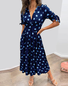 Monique | Damen Polka-Dots Kleid Elegant Feminin Klassisch – Dunkelblau (Fast ausverkauft)