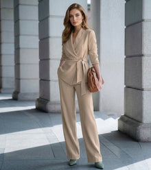 Solenne - Maßgeschneiderter Zweiteiler mit weiter Hose – Khaki