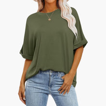 Damen Oversize T-Shirt mit Rundhals und kurzen Ärmeln – Grün