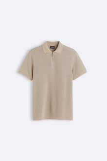 Modernes Strick-Poloshirt mit Reißverschluss – Creme