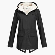 Wasserabweisender Trenchcoat mit Kapuze für Damen – Schwarz