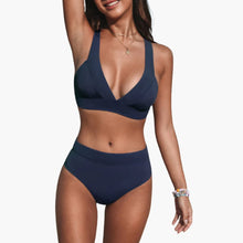 Bikini-Set mit hoher Taille - Damen V-Ausschnitt Design – Marineblau