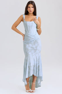 Spitzen-Maxikleid mit Drapierung | Romantischer Look | Feminine Eleganz – Blau