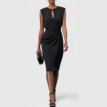 Karla | Damen Ärmellos Gerafftes Midi Kleid – Schwarz