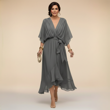 Harshani - Lappen Kleid Mit V-Ausschnitt – Grau