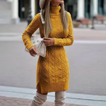 Damen Langarm Strickkleid | Midi – Gelb