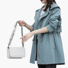 Damen Trenchcoat mit Kapuze und verstellbarer Taille – Hellblau