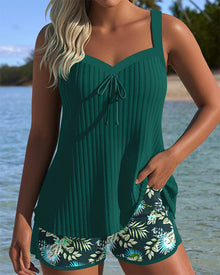 Theresa | Gestreifter Tankini mit Zweiteiligem Strandhöschen – Grün