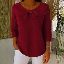 Dorothea | Damen Schleifendetail Dreiviertelärmel Top – Rot