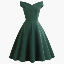 Vintage Off-Shoulder Midi Kleid für Frauen - Elegante Passform – Grün