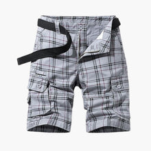 Herren Cargo Shorts mit Karomuster und Stoffgürtel – Grau