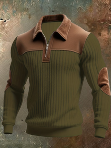 Jirid – Pullover MIT Viertelreißverschluss Und Kontrasteinsätzen – Grün