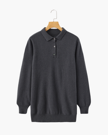 Bennett | Luxuriöser Herren Kaschmirpullover mit Polokragen & Knopfleiste – Dunkelgrau