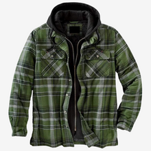 Herren Steppjacke mit karierter Kapuze und klassischen Akzenten – Grün