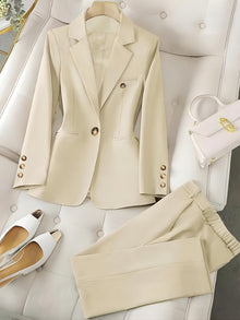 Stylischer Einreihiger Blazer Zweiteiler Set für Damen | Perfekt für legere Tage – Beige