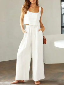 Scarlett | Damen Set Top Hose Koordiniert Elegant Modern – Weiß