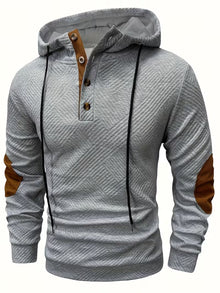 Alejandro – Strukturiertes Kapuzensweatshirt mit Kontrastfarbenen Ellbogenpatches – Grau