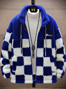 Melany – Karierte Fleecejacke mit Kapuze Und Reißverschluss – Blau