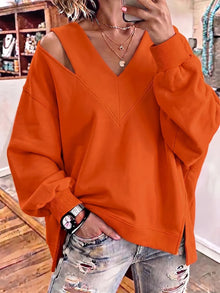 Kirstan – Schickes Oversize Sweatshirt Mit V-Ausschnitt Und Cut-out – Orange