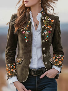 Anisaa – Elegante Jacke Mit Stehkragen – Olivbraun