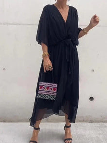 Monica™ – Damen Kleid aus Seidenmusselin – Schwarz