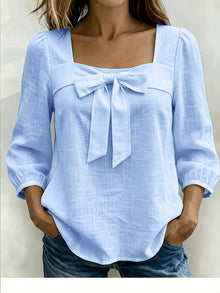 Monnie - Lässiges Sommer Hemd Mit Schleife – Blau