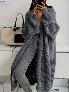 Lässige Lange Strickjacke Mit Taschen Für Damen | Perfekt für lässige Tage – Dunkelgrau