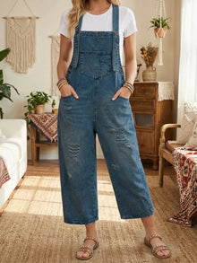 Aurevia | Denim Latzhose im Vintage-Look – Blau
