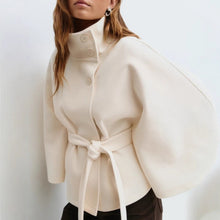 Damen Cape Mantel mit hohem Kragen – Weiß