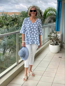 Lucille® | Elegante Bluse mit V-Ausschnitt – Blau