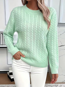 Doris | Damen Gemütlicher Winter-Zopfmuster-Strickpullover – Grün