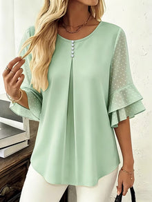 Hurley – Bluse Mit Rundhalsausschnitt Und Transparenten Rüschenärmeln – Hellgrün