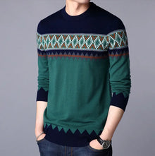 Thomas - Herren Strickpullover Rundhalsausschnitt mit Farbblöcken – Grün