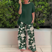 Abigail | Weites Bein Blumenmuster Zweiteiliges Set – Waldgrün