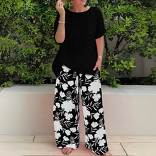 Abigail | Weites Bein Blumenmuster Zweiteiliges Set – Carbon Schwarz