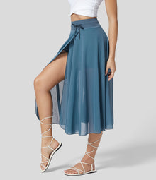 2-in-1 Rockshorts | Transparenter Überrock | Sportlich-feminin – Blau
