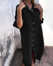 Melanie™ | Lässiges, knöchellanges Hemdkleid im Ibiza-Stil – Schwarz
