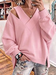 Kirstan – Schickes Oversize Sweatshirt Mit V-Ausschnitt Und Cut-out – Rosa