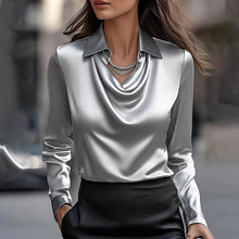 Penelope | V-Ausschnitt Langarm Bluse – Grau