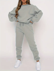 Oversized Rundhals-Langarm-Pullover Und Jogginghose Mit Kordelzug Für Damen | Ideal für Outdoor-Aktivitäten – Grau