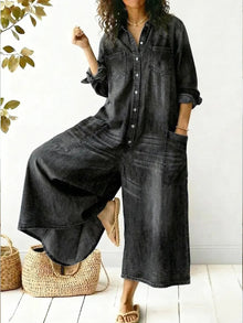 Aminta - weitbeiniger Denim-Jumpsuit – Schwarz