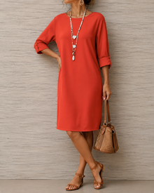 Huguette – Etuikleid mit Rundhalsausschnitt und Taschen – Rot