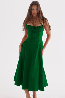 Merle - Midikleid mit tailliertem Oberteil und ausgestelltem Rock | Minikleid mit Spaghettiträgern – Grün