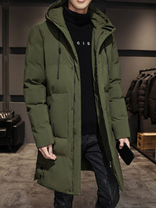 Warme Einfarbige Kapuzen Winterjacke Für Herren | Perfekt für Outdoor-Aktivitäten – Grün