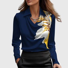 Emma | Damen Wasserfallkragen Langarm Top – Dunkelblau