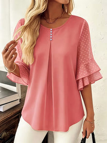 Hurley – Bluse Mit Rundhalsausschnitt Und Transparenten Rüschenärmeln – Dunkelrosa