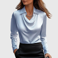 Emma | Damen Wasserfallkragen Langarm Top – Hellblau