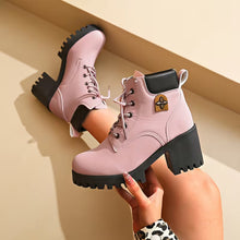 Donjeta – Schnürstiefeletten mit klobigem Absatz – Rosa