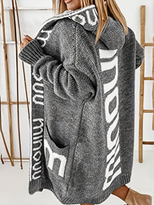 Stilvolle Kapuzen Strickjacke Mit Print Für Damen | Perfekt für Alltag – Dunkelgrau